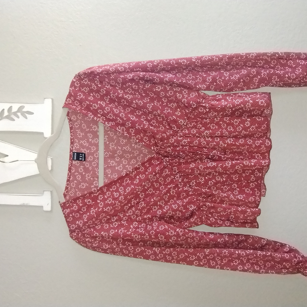 Red Floral Long Sleeve Blouse